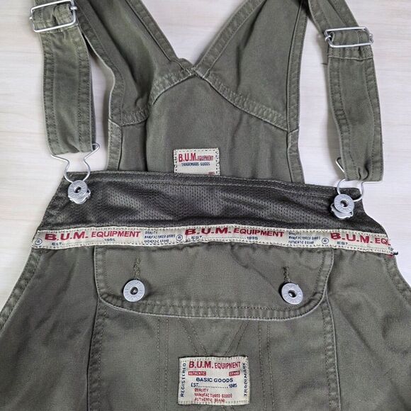 Vintage BUM Equipment Shortalls Womens Size XL Green 90s Y2K Bib Overalls Shorts - Picture 9 of 11